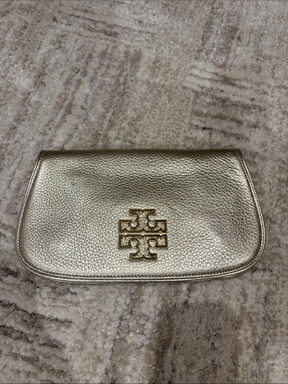 Tory Burch Metallic Gold Leather Wristlet Clutch